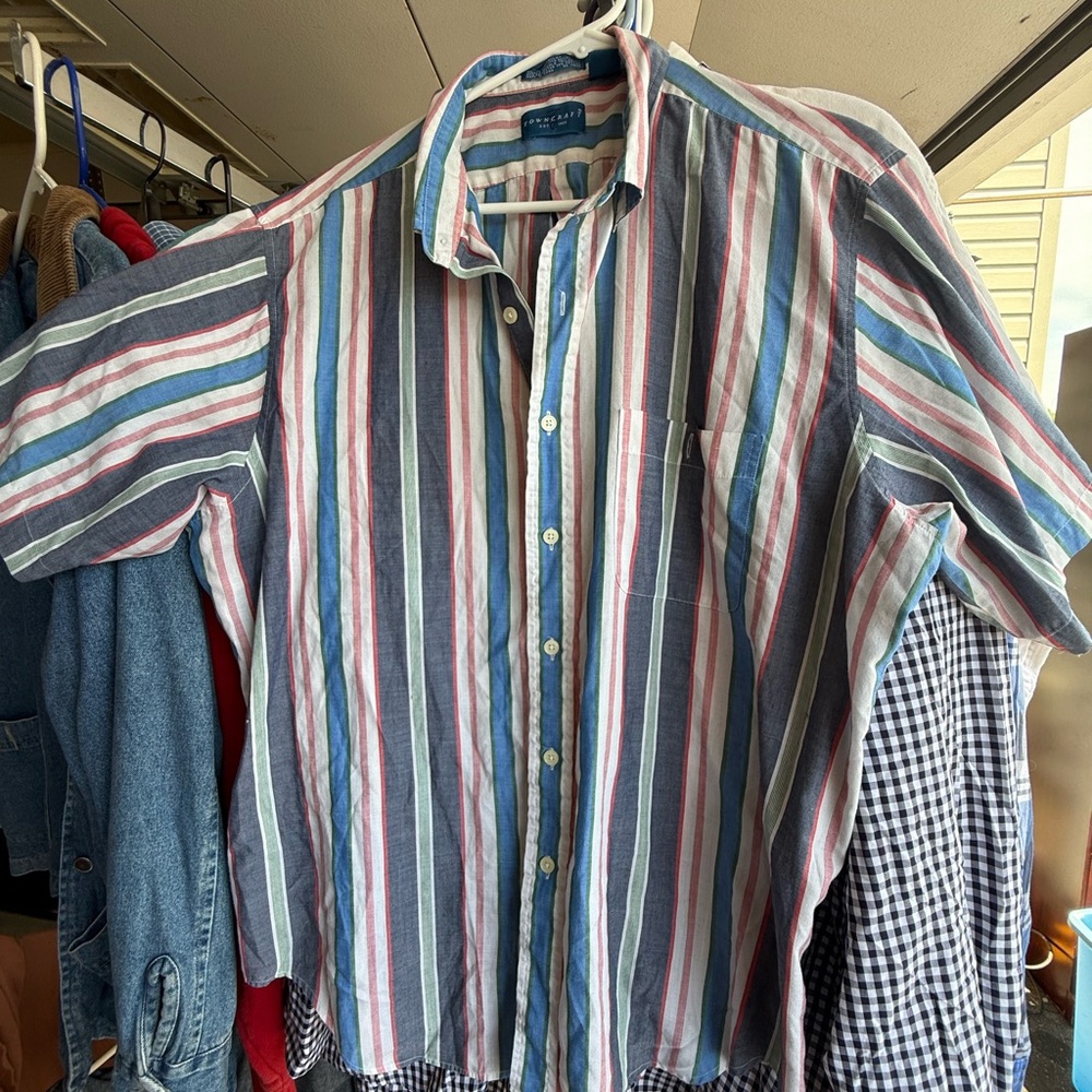 Perry Ellis Men's Casual Striped Shirt - Blue, Red, White